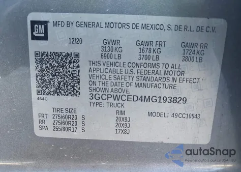 2021 Chevrolet Silverado 1500 2Wd Short Bed Lt из США, поврежденный, VIN 3GCPWCED4MG193829